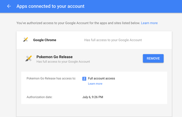 Открой   Подключенные приложения   вкладка меню настроек для учетной записи Google, связанной с приложением Pokemon Go